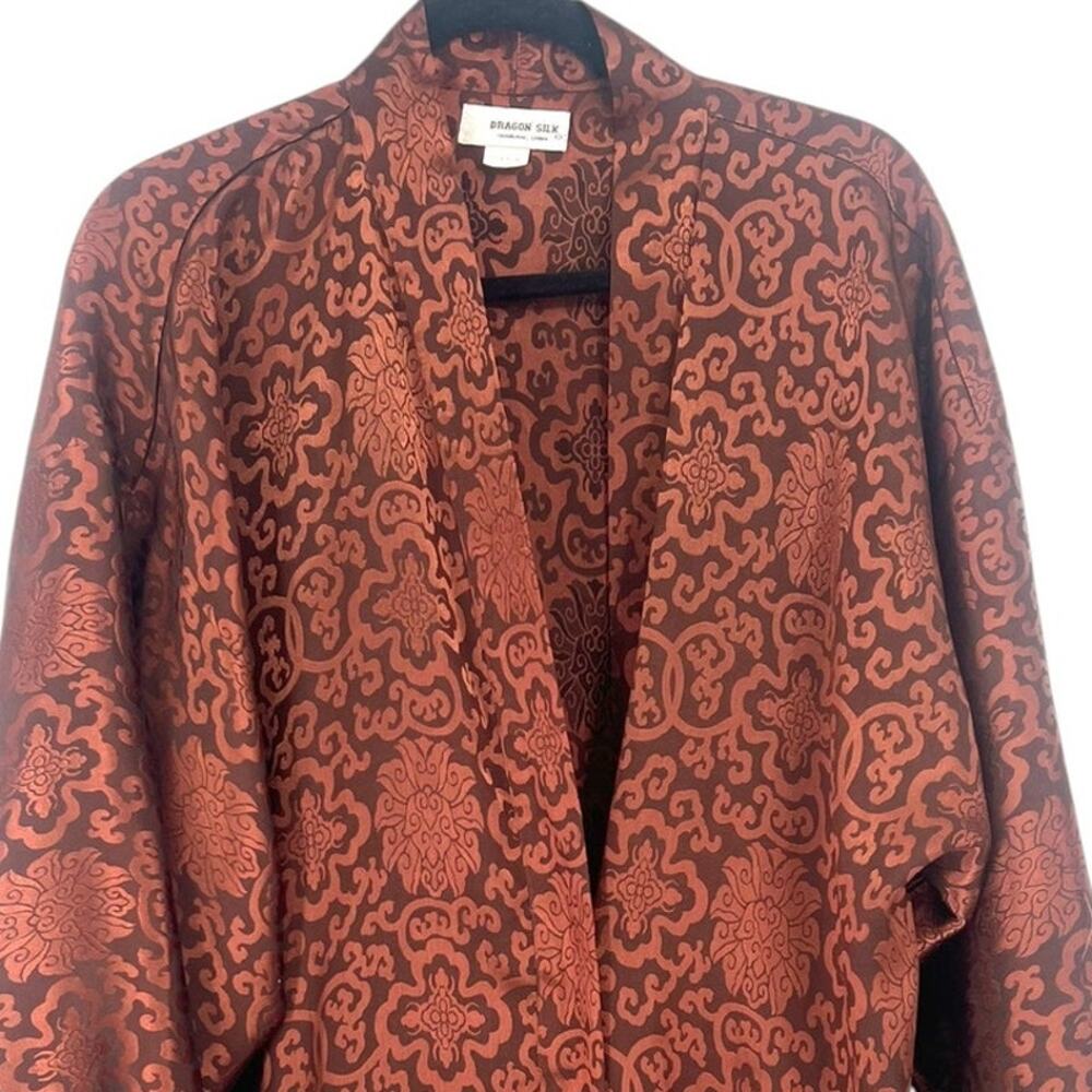 Dragon Silk Pure 100% Long Robe Kimono M-L  Women's Luxury Jacket Duster Rust - Picture 4 of 6